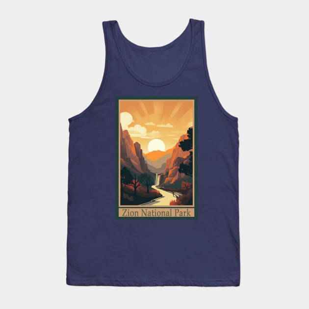 Zion National Park Vintage Travel Poster Tank Top by GreenMary Design